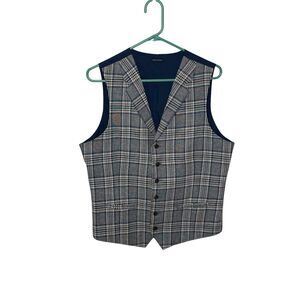 Signature Classic Fit Waistcoat Vintage Grey Check Plaid Formal Dress Vest Men M
